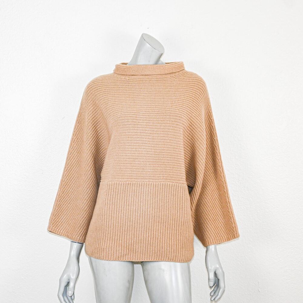 ST. JOHN Medium 100% Cashmere Mock Neck Sweater Beige knit - Picture 2 of 11